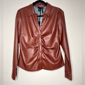 House of Harlow 1960 Women’s Large Cinnamon Vegan Leather Shirt button down NWT